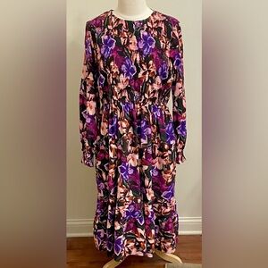 Terra & Sky Purple Pink Romantic Floral 1X Cottagecore Boho Smocked Maxi Dress